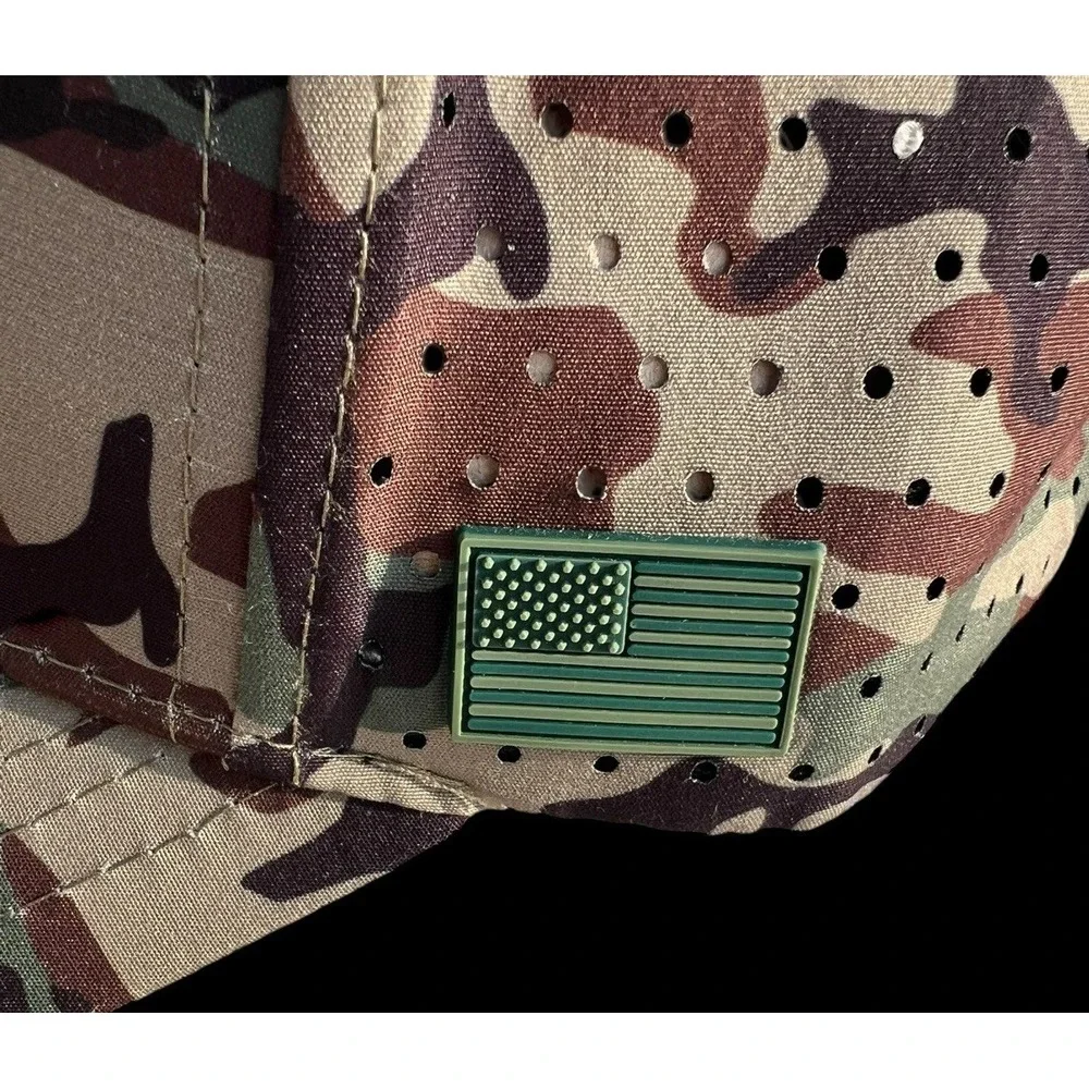 Runs Deep Tactical USA American Flag Premium Tactical Hat Camo Snapback Cap NWT